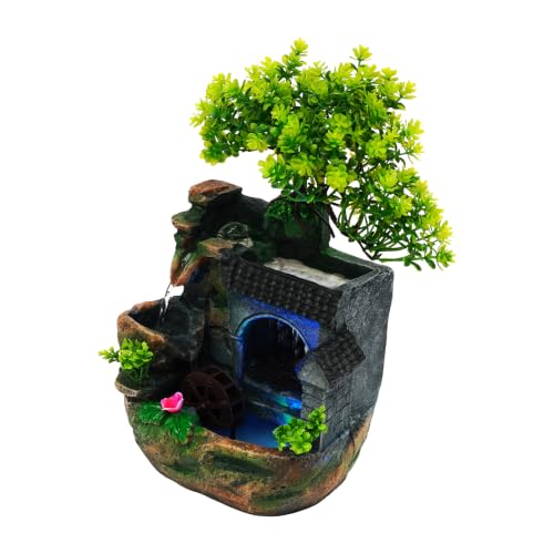 Tabletop Water Fountain with LED Lights and Rockery Humidifier - 11.8 Inches