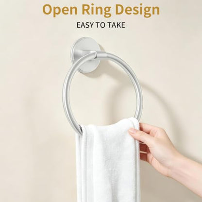 Jesginboo Adhesive Hand Towel Ring - Brushed Nickel, Round Wall Mount