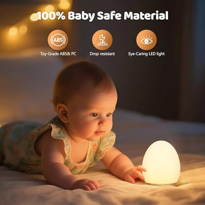 MediAcous Night Light for Kids, Baby Egg Light for Nursery, 7 Colors Changing & Stepless Dimming, Soft Silicone Touch Night Lamp with 1 Hour Timer, Rechargeable Nursery Night for Breastfeeding