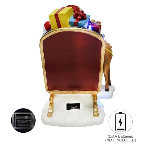 Christmas Santa Sleigh with Reindeer LED Tabletop Decoration Hand-Painted