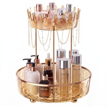Transparent Gold 2-Tier Rotating Makeup Organizer for Vanity & Bathroom