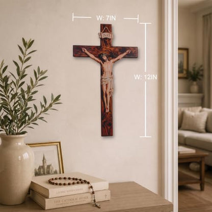 Brown Catholic Wall Cross - 2D Flat Jesus Cross for Home Decor