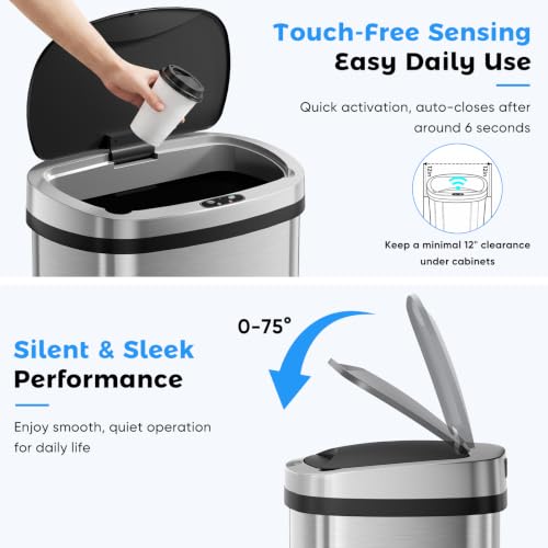 Touchless Stainless Steel Trash Can 13 Gallon - Silver / 50L