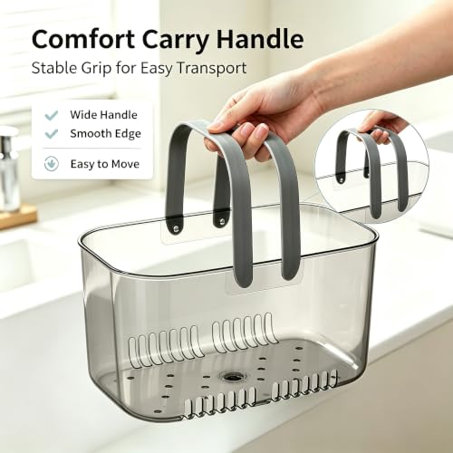 Gray Shower Caddy with Handle & Drain Holes for Bathroom Dorm Gym