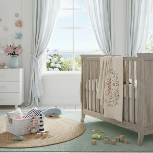 Personalized Floral Wreath Baby Blanket with Name Embroidery - Style 1
