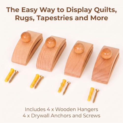 Heavy Duty Wooden Quilt Hanger with Strong Grip for Tapestries & Wall Art