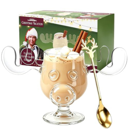Asaint Christmas Moose Mug with Short Legs - Holiday Moose Glass for Coffee & Drinks