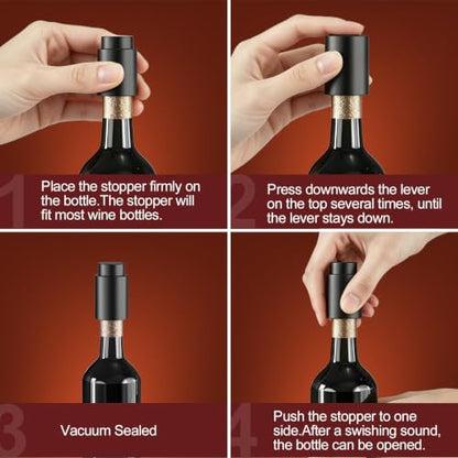 Vacuum Wine Stopper Set of 3 - Reusable Black Bottle Corks for Preservation