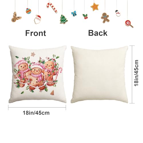 Pink Gingerbread Man Christmas Pillow Cover 18x18 Inch - Holiday Home Decor