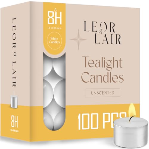 8 Hour Unscented White Tealight Candles - 100 Pack for Events & Home