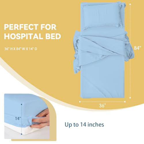 Hospital Bed Sheets Set 3 Piece Blue Fitted Flat Pillowcase Home & Hospital Use