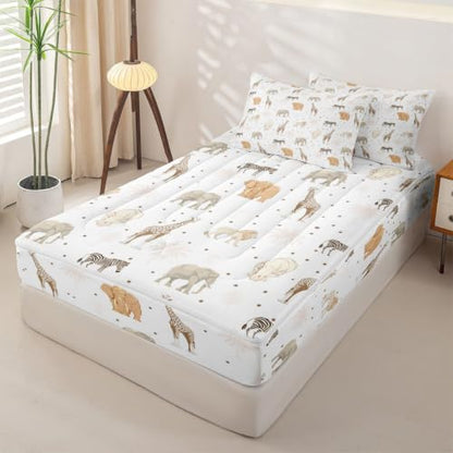 Feelyou Safari Animals Zipper Comforter Set Twin White Yellow Kids Bedding