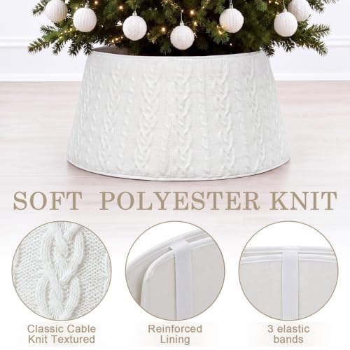 Christmas Tree Collar Knit Skirt 23-28in Cable Pattern White - Adjustable