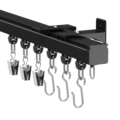 Black Ceiling Curtain Track 12FT Room Divider Aluminum Heavy Duty Splicing - Black / 12FT
