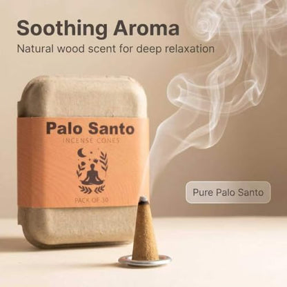 30 Palo Santo Incense Cones with Metal Dishes - Natural Aromatherapy Set