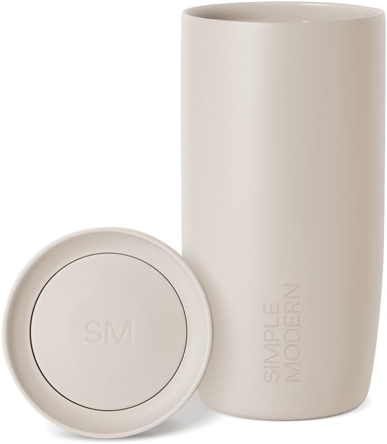 Simple Modern Voyager Signature Travel Coffee Mug - 360° Lid, Insulated Stainless Steel, 16oz | Almond Birch