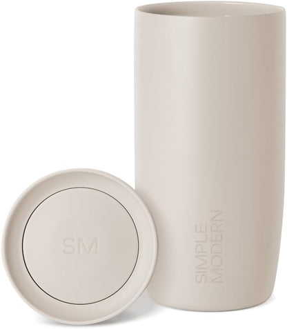 Simple Modern Voyager Signature Travel Coffee Mug - 360° Lid, Insulated Stainless Steel, 16oz | Almond Birch
