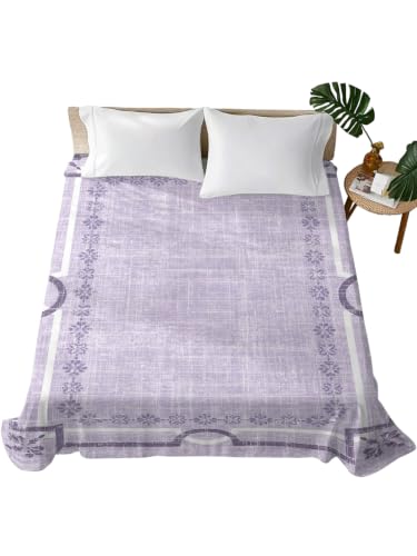 California King Flat Sheet Lavender Linen Border Microfiber Bedding - All Season