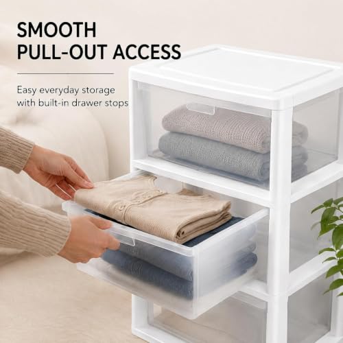 Wide Clear Plastic 3 Drawer Storage Organizer - White, 3-Tier