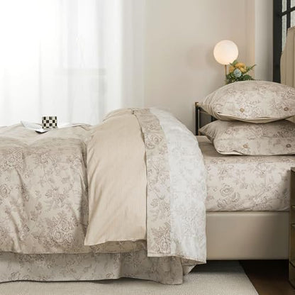 FADFAY Full Size Taupe Mocha Floral Duvet Cover Set – 3-Piece Cotton Bedding