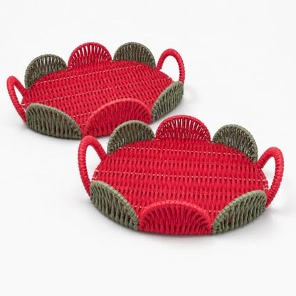 Christmas Woven Basket Handmade Paper Rope Storage Basket Kit Round with Scalloped