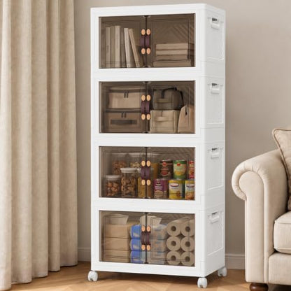 4-Tier Stackable Storage Bins with Lids and Wheels - 53QT White