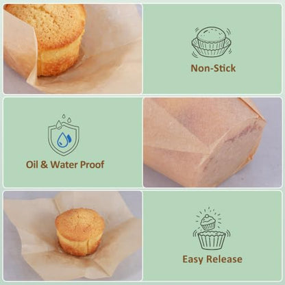 Natural Tulip Cupcake Liners 225pcs - Greaseproof Baking Cups for Muffins