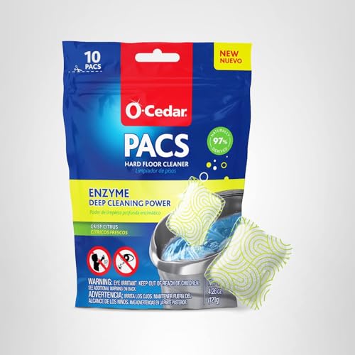O-Cedar PACS Hard Floor Cleaner, Crisp Citrus Scent 10 Count (1-Pack) | Made with Naturally-Derived Ingredients | Safe to Use on All Hard Floors | Perfect for Mop Buckets