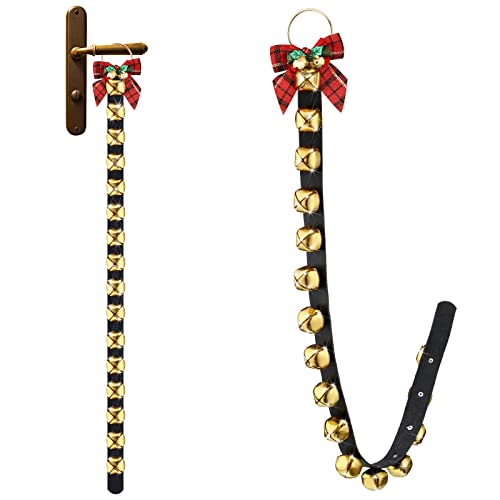 Door Knob Hanging Sleigh Bells Set, 2 Pcs 30 Inch Jingle Bells with Bow Knots