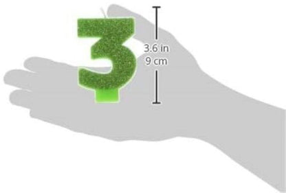 CANDLE GLITTER NUMERAL #3 KIWI (12/288)