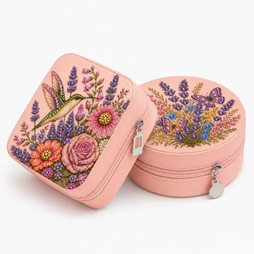 Diamond Art Jewelry Box Set - Flower B DIY Craft Kit with Tools