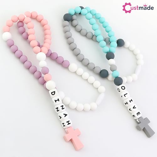 Personalized Silicone Rosary with Name - Pink Boy Girl First Communion
