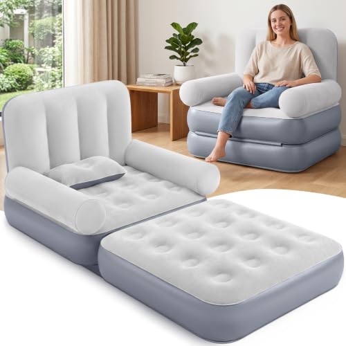 Inflatable Sofa Bed 2-in-1 Single Blow Up Couch with Pillow & Headboard - Space-Saving Design