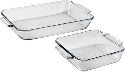 Anchor Hocking Cake Dish Set - 3 Quart Tempered Glass Baking Dish for Even Baking | Oven & Microwave Safe