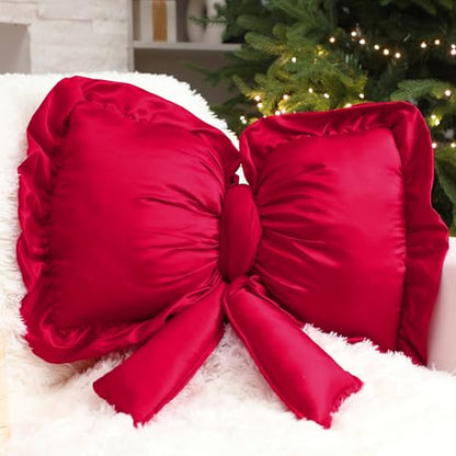 Large Christmas Red Bow Throw Pillow 18x16 Inch Decorative Holiday Cushion
