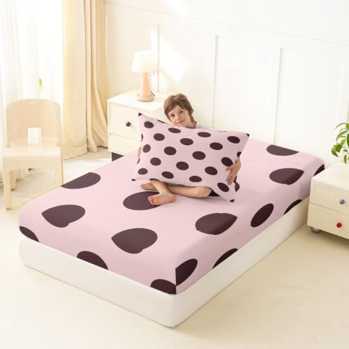 Pink Brown Polka Dot Fitted Bed Sheet Twin Size Breathable Microfiber - No Flat Sheet Included