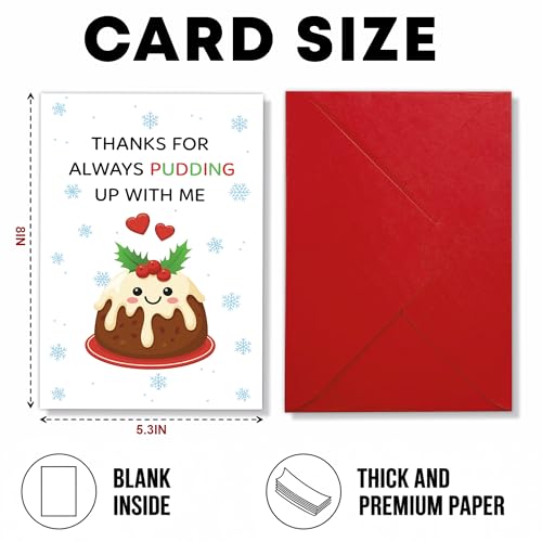 Thanks For Pudding Up With Me Card Xmas18 Funny Food Pun Holiday Card