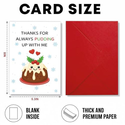 Thanks For Pudding Up With Me Card Xmas18 Funny Food Pun Holiday Card