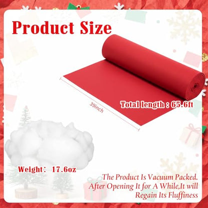 Boao Red Carpet Runner for Weddings and Events, 65 ft Long, Fake Snow Decor