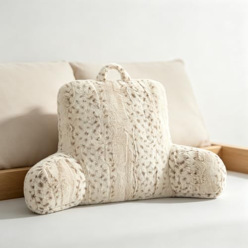 Snow Leopard Faux Fur Backrest Pillow with Armrests for Adults