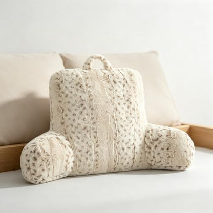 Snow Leopard Faux Fur Backrest Pillow with Armrests for Adults