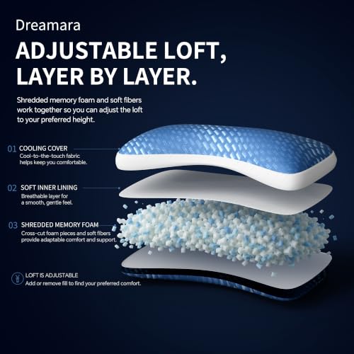 Dreamara Side Sleeper Cooling Crescent Memory Foam Pillow Queen Blue