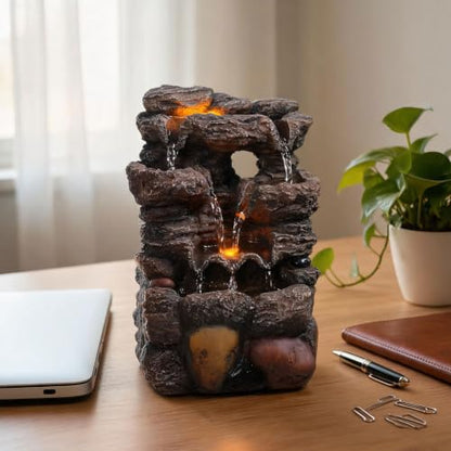 Small Resin Water Fountain with LED Lights - Desktop Indoor Waterfall