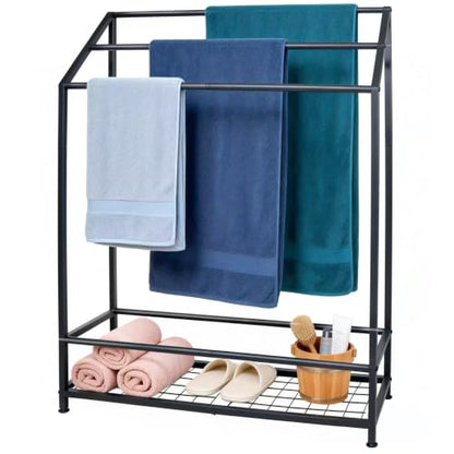 Hjarta 26 Inch Free Standing Towel Rack with 3 Bars and Shelf