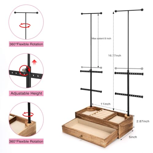 Emfogo Rustic Brown 6-Tier Jewelry Organizer Stand with Adjustable Necklace Holder
