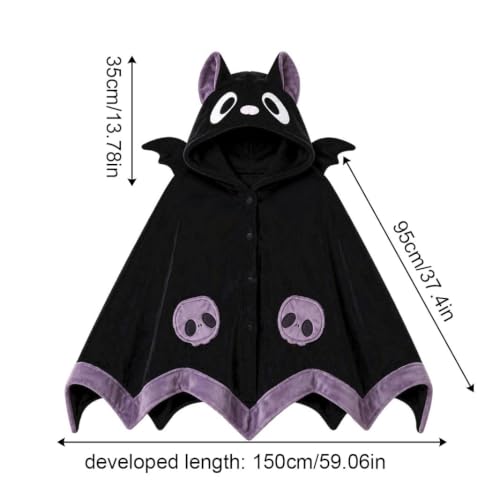 Women's Halloween Bat Blanket Hoodie - Cute Wearable Bat Cape for Adults