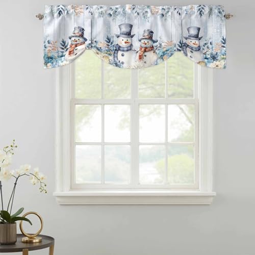 Blue Snowman Christmas Tie Up Valance Curtains for Windows, 54x18 Inches, Pack of 1