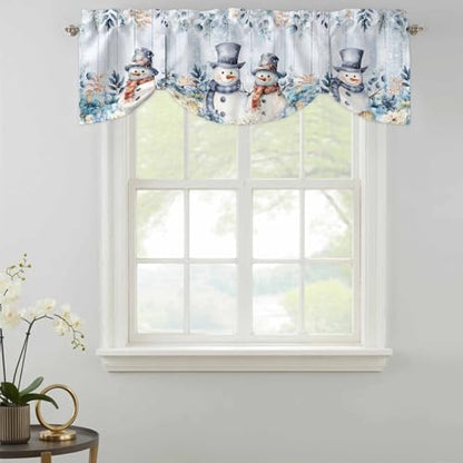 Blue Snowman Christmas Tie Up Valance Curtains for Windows, 54x18 Inches, Pack of 1