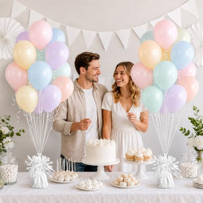 White Balloon Weights Set with Ribbons for Party Decorations - 6 Pieces
