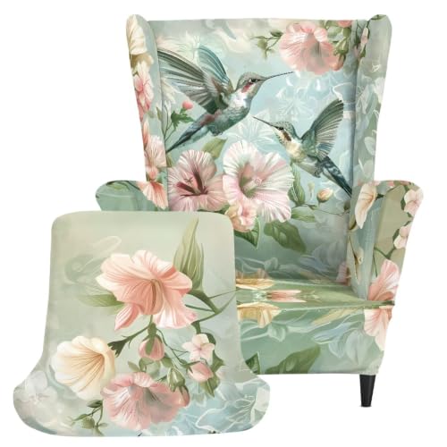 Green Hummingbird Slip Cover for Wing Back Chair 2 Piece Furniture Protector